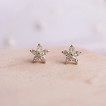 Gold floral earrings with brilliant cubic zirconia detail