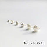 14K Simple Pearl Studs (6 Sizes)