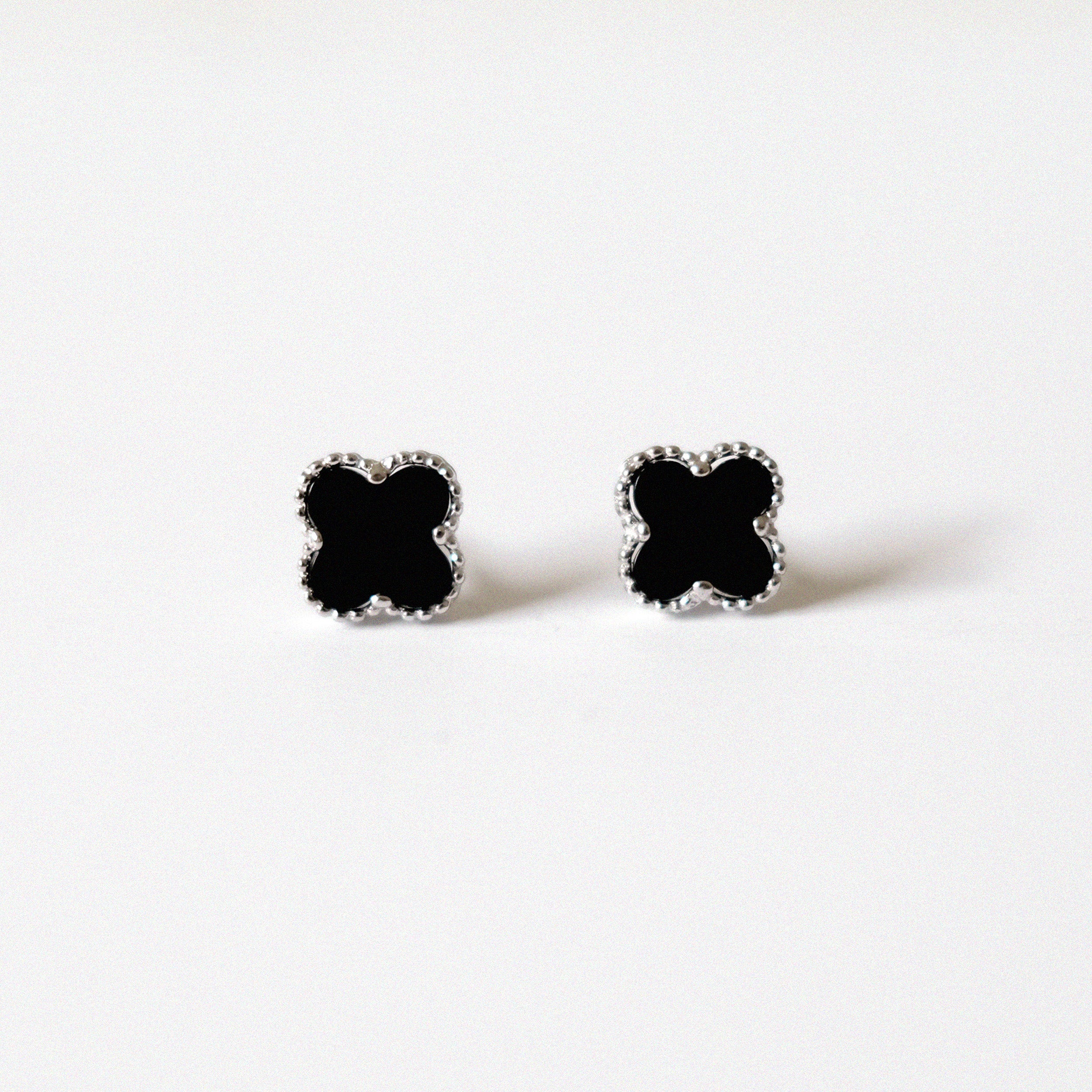 Black Spinel Clover Studs