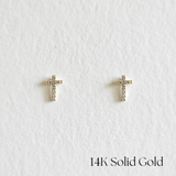 14K Crystal Cross Studs