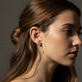 Close-up of a woman's profile with a neutral background