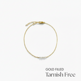Gold filled bracelet on a white background with 'Tarnish Free' text.