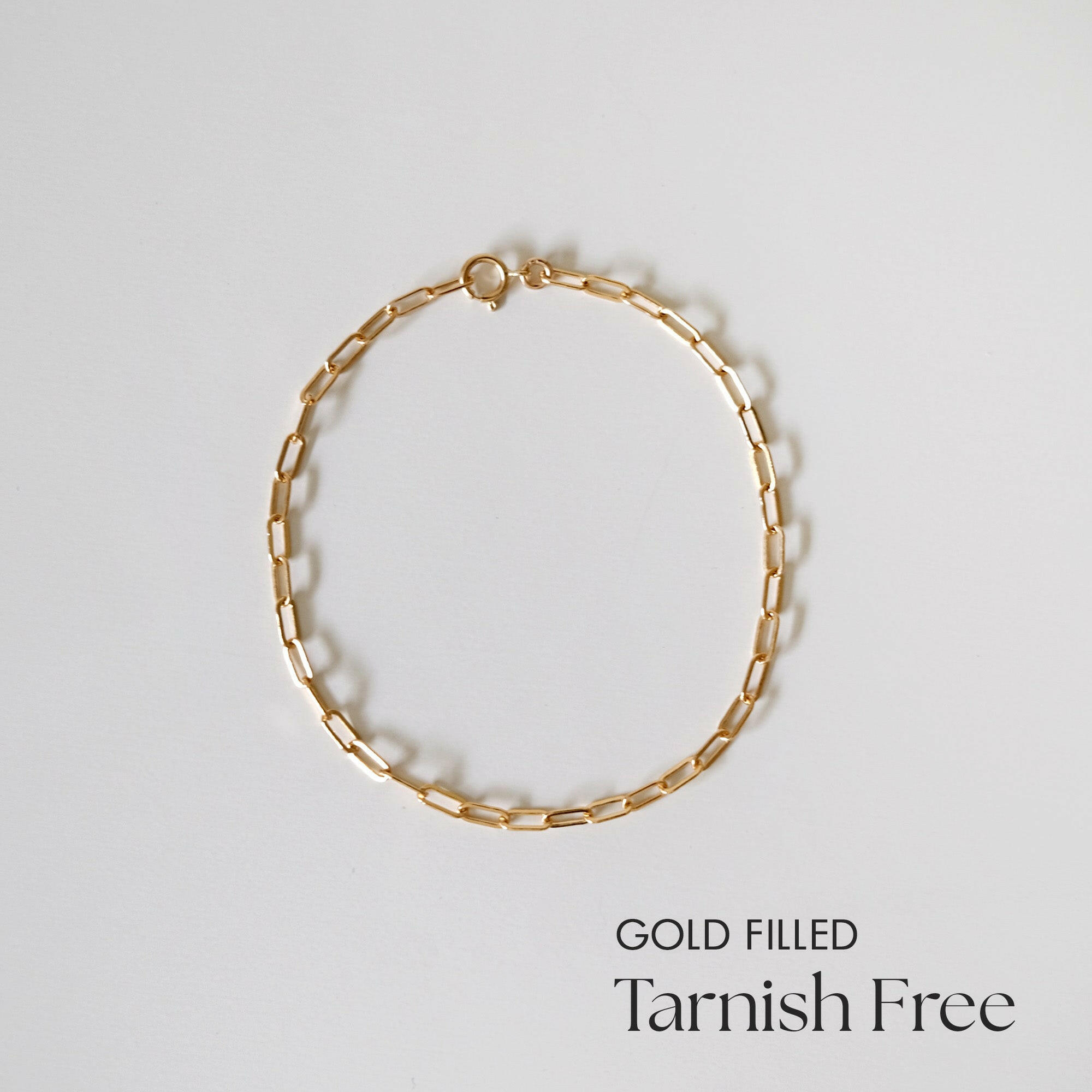 Flat lay of Gold Filled 45243 Link Chain Bracelet showcasing elongated oval links
