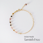 Top-down view of Aria Tourmaline Bracelet with multicolor gemstone accents"