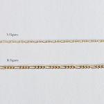 Gold Filled B Figaro Bracelet and S Figaro chain displayed on white background