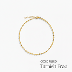 Gold filled anklet on a white background with 'Tarnish Free' text.