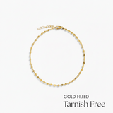 Gold filled anklet on a white background with 'Tarnish Free' text.