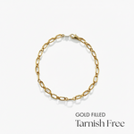 Gold filled bracelet on a white background with 'Tarnish Free' text.