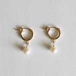 Top-down image of Perla Flex Hoops arranged on a soft-toned jewelry tray