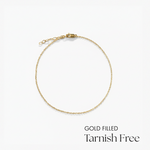 Gold filled bracelet on a white background with 'Tarnish Free' text.