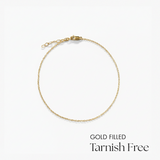 Gold filled bracelet on a white background with 'Tarnish Free' text.