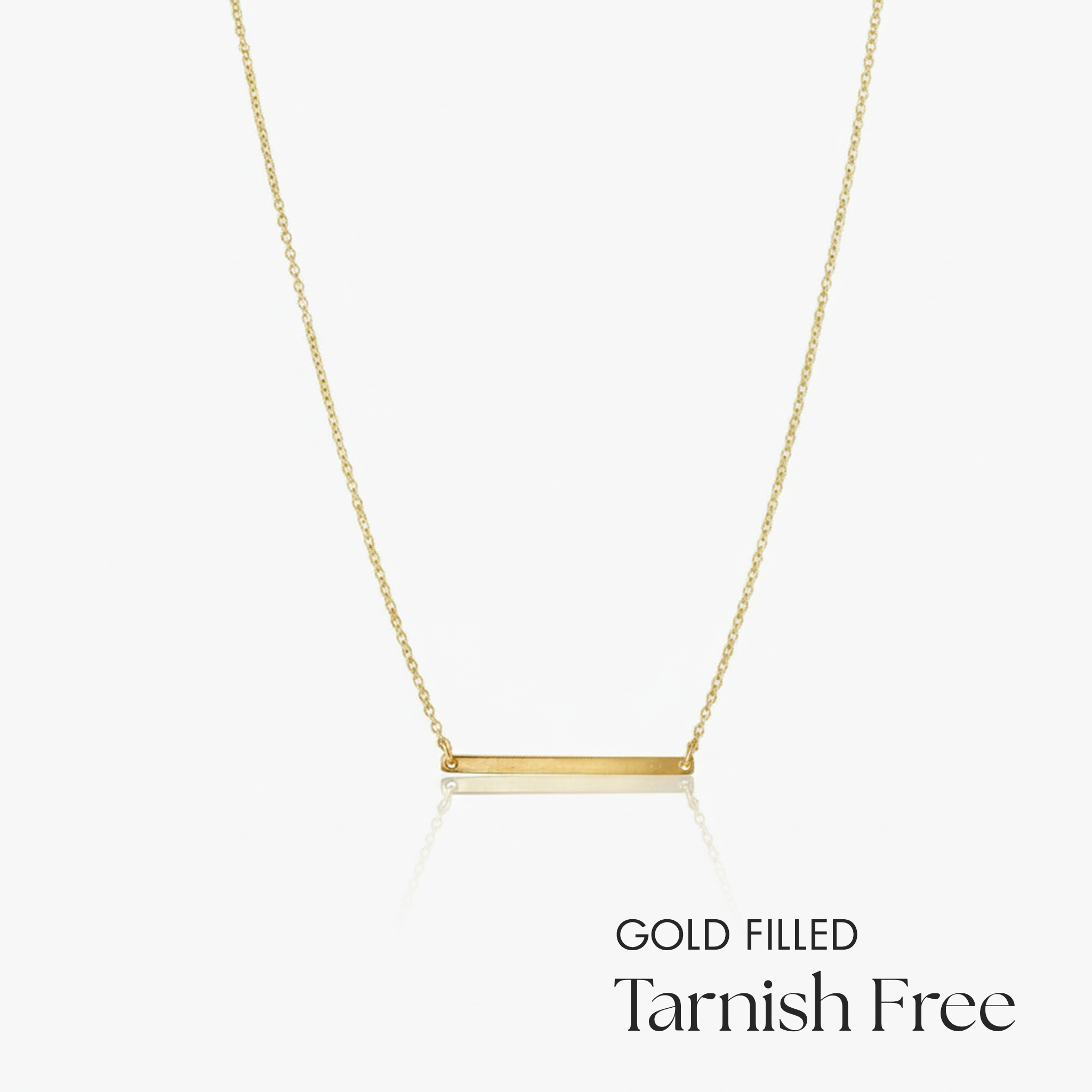 Gold-filled necklace on a white background with 'Tarnish Free' text.