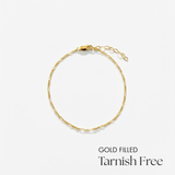Gold filled anklet on a white background with 'Tarnish Free' text.