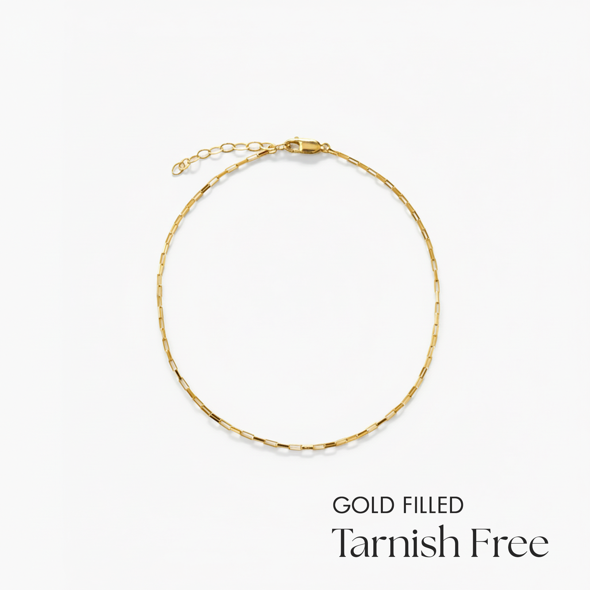 Gold filled necklace on a white background with 'GOLD FILLED Tarnish Free' text.