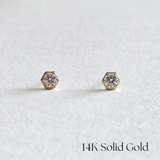 14K Crystal Hexagon Studs