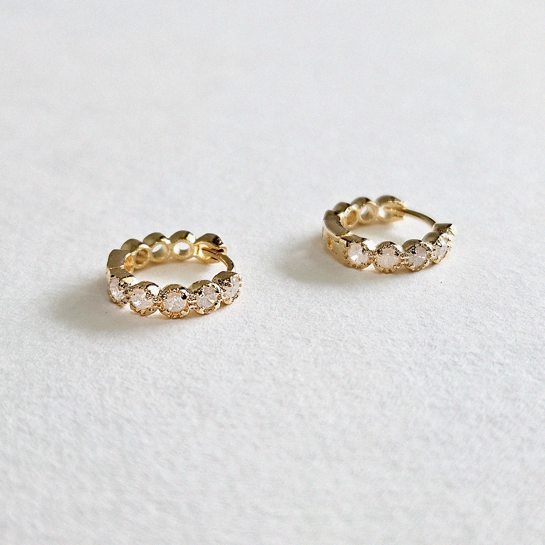 Gold Filled Crystal Stone Huggies (5 Colours)