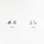 3mm and 2mm cubic zirconia studs pairs on the white background