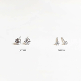 3mm and 2mm cubic zirconia studs pairs on the white background