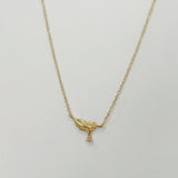 Leaf With Crystal 14K Solid Gold Necklace