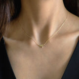 Leaf With Crystal 14K Solid Gold Necklace