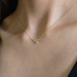 Leaf With Crystal 14K Solid Gold Necklace