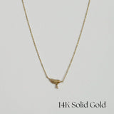 Leaf With Crystal 14K Solid Gold Necklace