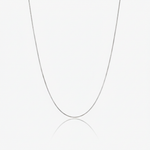 Silver box chain necklace on a white background