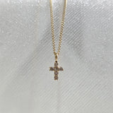 14K Tiny Diamond Croce Necklace