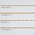 Gold filled necklace chain options: Plain original chain, Tiny Figaro +A$20, Dotty II +A$20, Coffee Bean +A$20.
