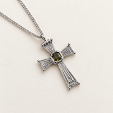 Eden Cross Necklace in Silver with labradorite, angled detail