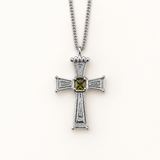 Eden Cross Necklace in Silver with labradorite, front view