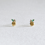 Gold pineapple earrings shown head-on with multi-color sparkle
