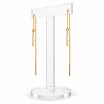Lumi Pearl gold filled threader earrings – angled view with handmade wire-wrapped connections