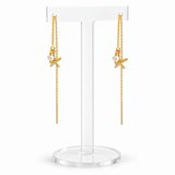 Tide Starfish gold filled threader earrings – angled view with handmade wire-wrapped connections
