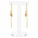Willow Leaf gold filled threader earrings – front view with hand-wrapped wire finishing