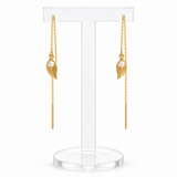 Willow Leaf gold filled threader earrings – front view with hand-wrapped wire finishing