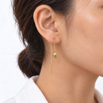 Willow Leaf gold filled threader earrings – modelled view with corrected handmade wire detail