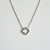 Zoomed-in image of pendant highlighting four-leaf clover shape and shine