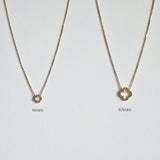 Gold clover necklaces in 6mm and 10mm displayed side by side for size comparison