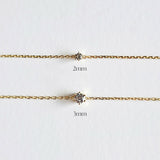 Two gold chains with diamond pendants on a white background, labeled '2mm' and '3mm'.