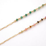Gold Filled Aria Tourmaline Bracelet and Gold Filled Aria Aventurine Bracelet displayed on the white background